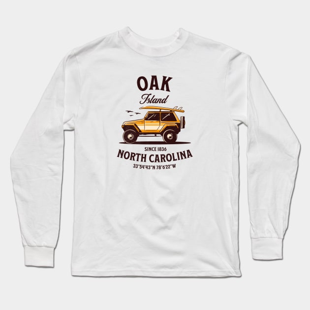 Oak Island, NC Surfboard Vacationing Long Sleeve T-Shirt by Contentarama